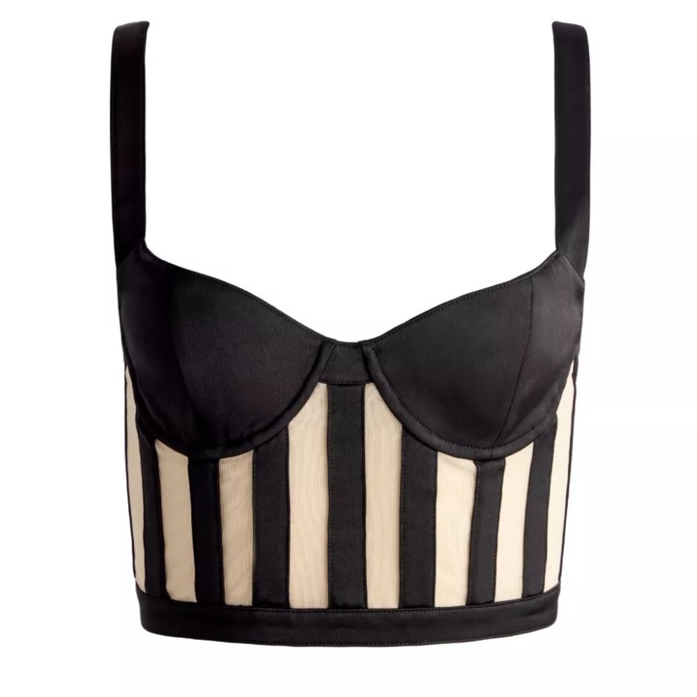 Alice + Olivia Helene Striped Bustier Top in Black/Almond - Picture 4 of 9